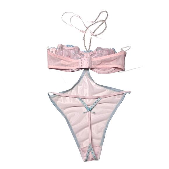 Victoria's Secret Cherry Blossom Embroidery Pearl Halter Teddy Size Large - Picture 2 of 7